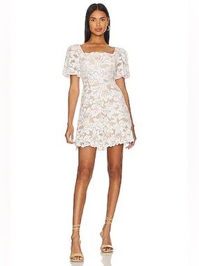 BCBGMaxAzria Square Neck Boned Midriff Mini Dress | Natural Floral | Size 10